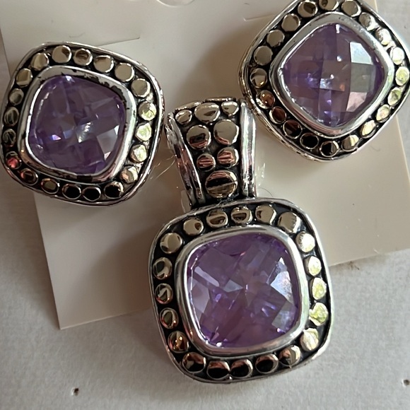 Amethyst stud Earring & Necklace Pendant Set - Picture 2 of 6